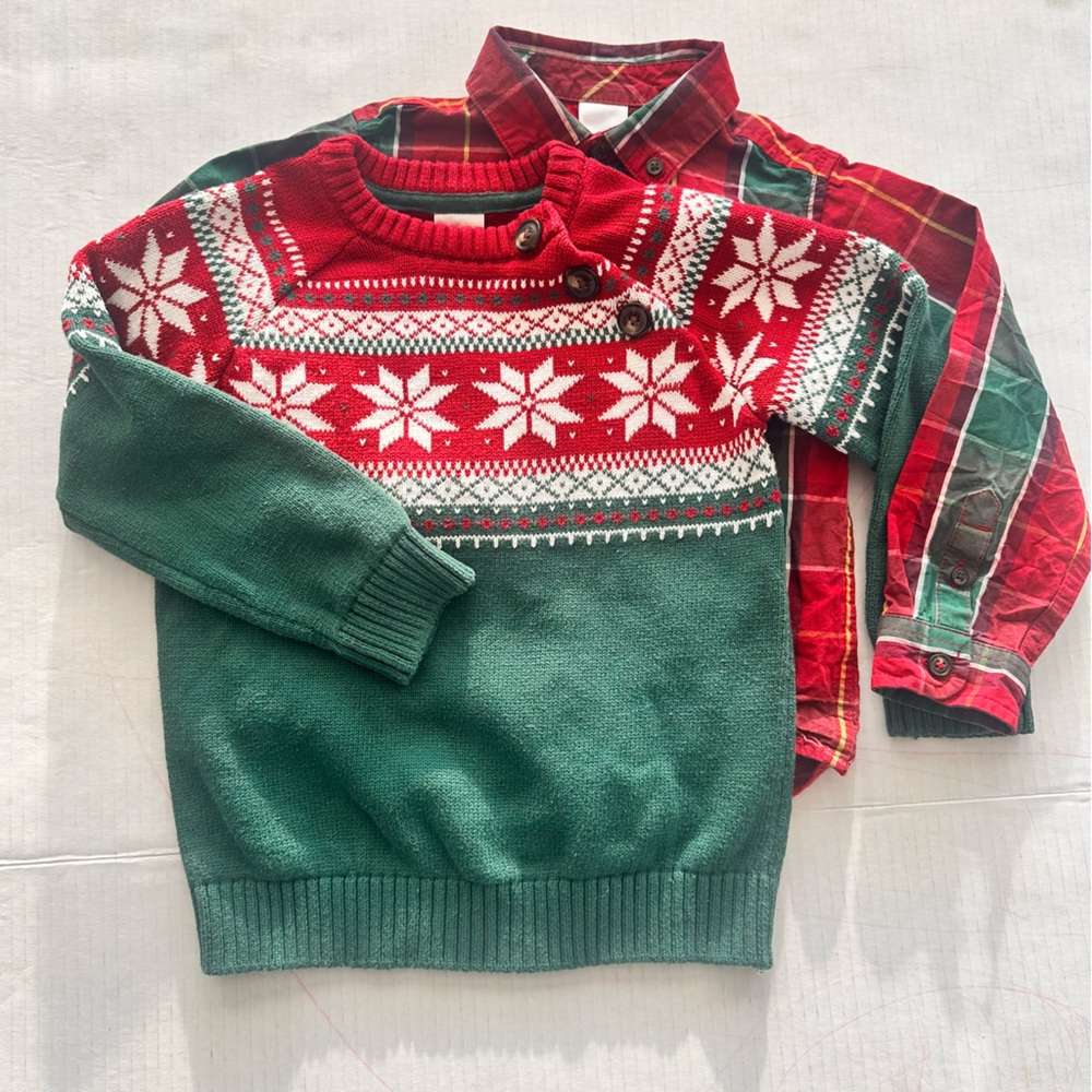 Gymboree Holiday Sweater & Plaid Shirt Set – Size 3T 🎄